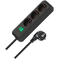 Brennenstuhl Regleta de enchufes Eco-Line con interruptor, 3 enchufes, color negro, cable de 3 metros, tipo H05VV-F, 3G1,5, referencia 1152300400