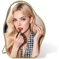 Merkloos Espejo de maquillaje con forma irregular y marco metálico