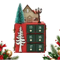 Merkloos Calendario de Adviento de madera con forma de pueblo, para contar los 24 días hasta Navidad
