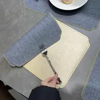Merkloos Juego de 10 individuales dobles en azul y dorado para mesa de comedor