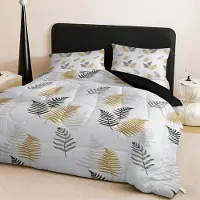 Merkloos Sábana encimera para cama de matrimonio, tamaño 200x200 cm, con estampado de hojas grises