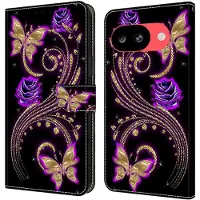 Lux-Case Funda tipo flip Wonderland Google Pixel 10a - Flores Moradas / Mariposas