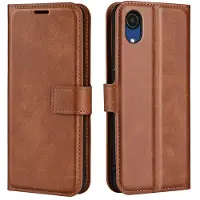 Lux-Case Funda de piel estilo cartera para Samsung Galaxy A03 Core - Marrón Claro