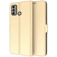 Lux-Case Funda lisa y fina de cuero PU de primera calidad para el Motorola Moto G60 - Oro