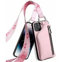 Lux-Case Funda de piel desmontable con cordón para el iPhone 14 Pro Max - Rosa