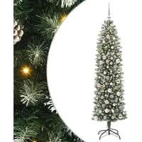 vidaXL Árbol de Navidad artificial, delgado, verde y blanco, 180 cm