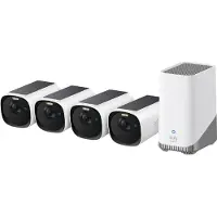 Eufy Cámara de seguridad para exteriores Anker E40 (pack de 4 unidades + unidad HomeBase 3), 2K, color blanco, con carga solar