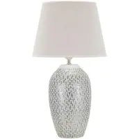 Mauro Ferretti Lámpara de mesa "Welle", poliresina, hierro, tela, 35x65 cm, color plata y blanco, diseño de