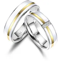 MARRYA Anillo 'ES-39 Ehering aus Edelstahl & Emaille - WEIß & Gold plattiert' blanco