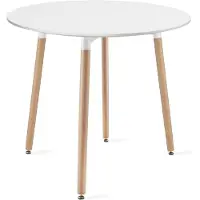 Kendra Home Mesa de comedor redonda Kami blanca con patas de haya