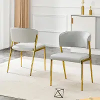 Kein Hersteller Conjunto de dos sillas de comedor modernas con estructura de metal, asiento y respaldo acolchados, en un tono gris claro
