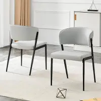 Kein Hersteller Conjunto de dos sillas de comedor modernas con estructura de metal, asiento y respaldo acolchados, en un tono gris claro