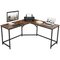 Kendra Home Escritorio Esquinero Estilo Industrial 149x149 cm en Aglomerado y Acero Negro