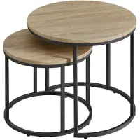 Kendra Home Set de 2 mesas de centro redondas estilo industrial roble y