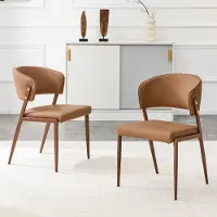 Kein Hersteller Juego de 2 sillas de comedor modernas, tapizadas con estructura de metal, respaldo ergonómico, asiento de cuero sintético, ideales para comedor, sala de estar o cocina. Color: marrón. (Solo silla)