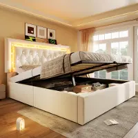 Kein Hersteller Cama tapizada de 180x200 cm, con tela de terciopelo, tiras de LED con diseño de diamantes, puertos USB y USB-C, espacio de almacenamiento hidráulico, somier de láminas, sin colchón.
