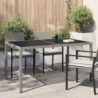 Merkloos Mesa de jardín de ratán sintético con tablero de vidrio templado, 150x90x75 cm