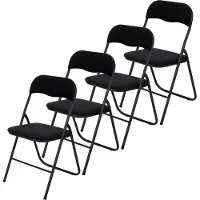 OEM Juego de 4 sillas plegables, tapizadas en terciopelo, color negro, dimensiones 43x47x80 cm