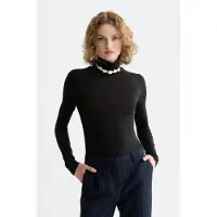 Scotch & Soda Roll Up Neck Long Sleeve T-shirt Black Talla: M | Camisetas de Seda Outlet | Mujer | Negro