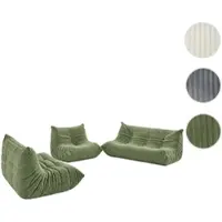 Mendler Sofa-Garnitur HWC-R34, Juego de sofá tapizado/sofá de descanso: sofá de 3 plazas, sofá de 2 plazas, sillón. Tapizado en tela de pana (300 g/m²), color verde