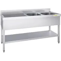 GOLDINOX Fregadero de acero inoxidable de 1800x700 mm con 2 cubetas a la derecha y escurridor a la izquierda, calidad PREMIUM -