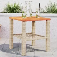Merkloos Mesa de jardín beige de polirrotán y madera de acacia