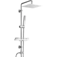 Görbach JOHO Columna de Ducha sin Grifo, Set Ducha Acero Inoxidable, Adaptarse a los orificios existentes, Cabezal Lluvia 25x25 cm y Estante Ducha Cromo
