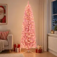 Syfax Árbol Navideño Artificial Delgado 240 cm 300 LED Blanco Cálido