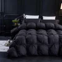 Merkloos Edredón de plumón de ganso - Twin 172 x 229 cm - Negro y gris - 8 lazos
