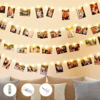 OEM Guirnalda de luces LED, 12 metros, 120 LEDs, con conexión USB, incluye clips para fotos, luz blanca cálida