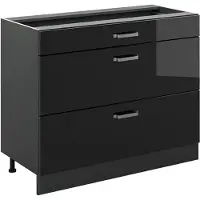 Vicco Mueble bajo de cocina R-Line Negro brillo intenso/Antracita 100 cm sin encimera, Model 71586