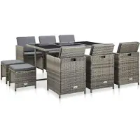 Selius Conjunto de jardín de 11 piezas, color gris, fabricado en ratán sintético, resistente al agua, con mesa de cristal