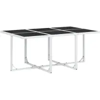 Selius Conjunto de jardín de 7 piezas, color blanco, plegable. Fabricado con tejido resistente al agua, con capacidad para 4 personas. Mesa con tablero de vidrio templado. Ideal para terraza y jardín