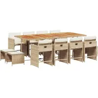 Selius Juego de jardín de ratán sintético de 13 piezas - Sillas plegables con cojines - Color beige - Ideal para terraza y balcón