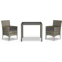 Selius Conjunto de jardín de 3 piezas, ratán sintético gris - Mesa de 90 cm - Juego de sillones de exterior resistente a la intemperie - Incluye cojines