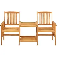 Selius Conjunto de bistro de madera de acacia maciza, color beige, compuesto por 2 sillas y una mesa. Juego de mobiliario de exterior tipo lounge, ideal para terrazas, balcones y jardines