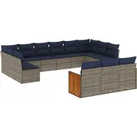 Selius Conjunto de jardín de 13 piezas, color gris, fabricado en polirratán resistente a la intemperie