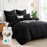 Merkloos Juego de funda de edredón de algodón negro, de 200 x 220 cm, de tres piezas, que incluye dos fundas de almohada de 80 x 80 cm