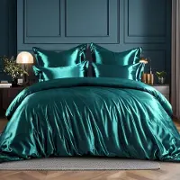 Merkloos Juego de funda de edredón de satén, color verde oscuro, 220x240 cm, con 2 fundas de almohada de 80x80 cm