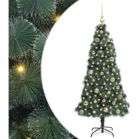 vidaXL Árbol de Navidad artificial preiluminado con juego de bolas, color verde
