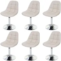 Mendler Juego de 6 sillas de comedor modelo HWC-A60, silla giratoria, cromo y revestimiento de cuero sintético color crema