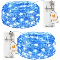 OEM Cadena de luces LED con temporizador, 2 metros, 20 LEDs, color azul, paquete de 2 unidades