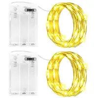 OEM Conjunto de 2 guirnaldas de luces, 3 metros, 30 LEDs, luz blanca cálida, IP65, funcionamiento con batería