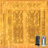 Dripio Cortina de luces LED de 2x2 metros, con 200 LEDs de luz cálida, 8 modos, temporizador, regulable y con protección IP44