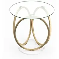 Costway Mesa de centro redonda de vidrio, con estructura de metal dorado geométrico, mesa de centro para sala de estar, 60 x 60 x 61,5 cm