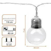 Spetebo Guirnalda de luces con 8 bombillas LED para uso en interiores y exteriores, alimentada por batería, de 110 cm. Iluminación decorativa para jardín con lámparas transparentes
