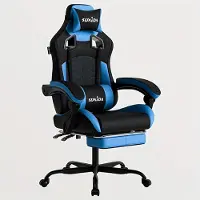 Selius Silla de juego ergonómica para eSports, con reposapiés, fabricada en cuero sintético, en color y azul