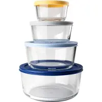 Ibili Sada de 4 ollas , de vidrio de borosilicato, con capacidades de 234/472/944/1652 ml, transparentes/multicolores
