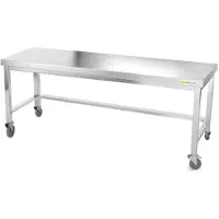GOLDINOX Mesa de trabajo de acero inoxidable con estructura inferior, dimensiones 2000 x 700 mm, con refuerzo y ruedas, modelo PREMIUM -