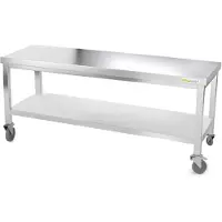 GOLDINOX Mesa de trabajo de acero inoxidable con estructura de 2000 x 700 mm sobre ruedas, calidad PREMIUM -